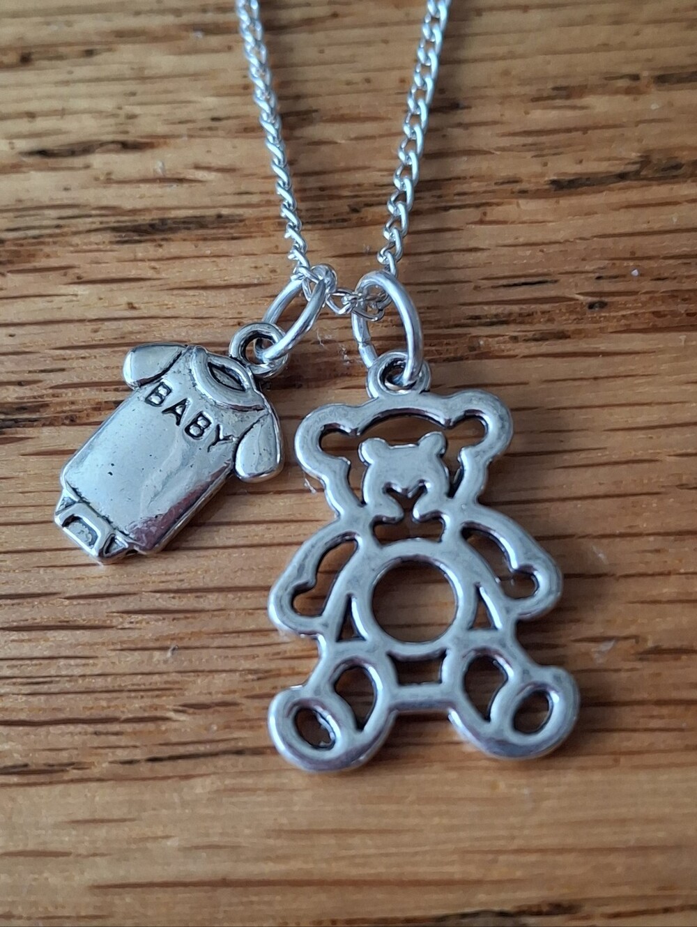 Silver Baby Teddy & Onesie With 18" Necklace